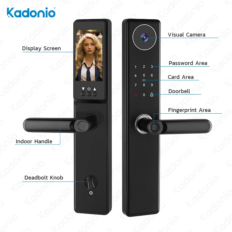 Kadonio Electronic Security Tuya APP Remote Control Wifi Deadbolt Residential Smart Door Lock With Camera