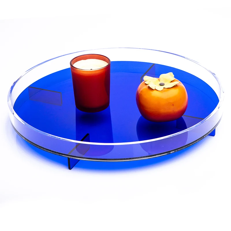 Nordic Decorative Plate Acrylic Storage Tray Color Blue Round Lucite