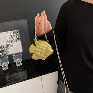 Luxury Women Evening Bag Chain Shoulder Messenger Bag Shell Clip Designer Handbag Fashion Purse Party with Pattern of a Fish