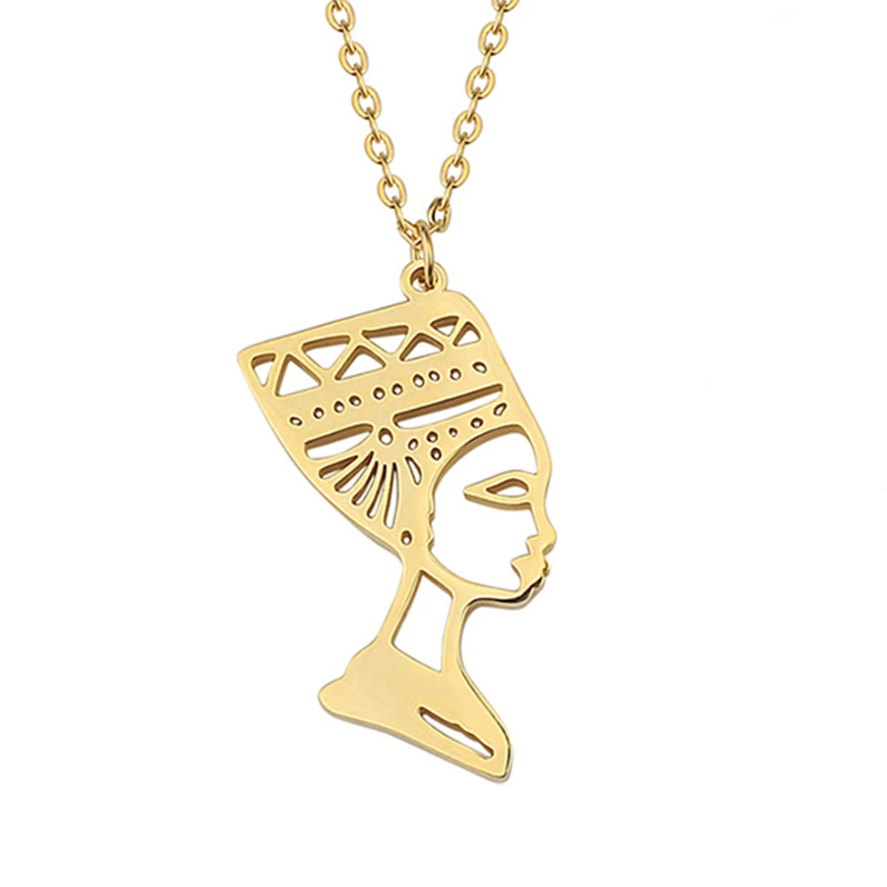 18K Plaqué Or Populaire Reine Égyptienne Pendentif Nefertiti Colliers En  Acier Inoxydable Reine Égyptienne Nefertiti Collier Bijoux