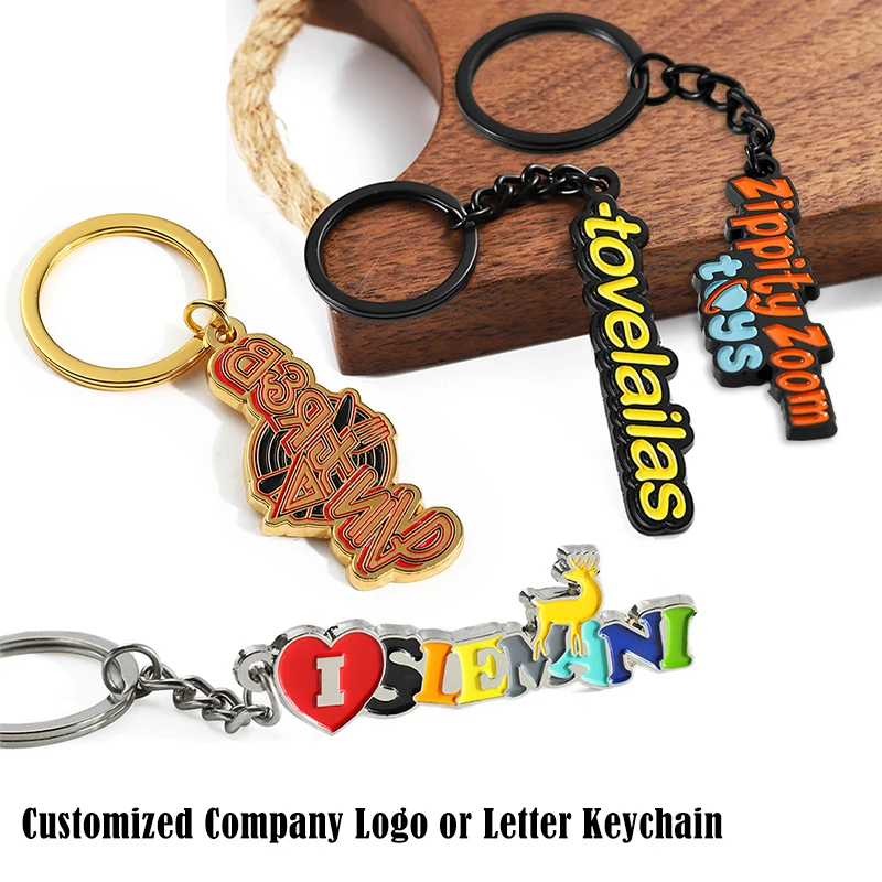 Factory wholesale custom metal key chain 2d 3d company logo letter keychain key chains keyring custom enamel keychain