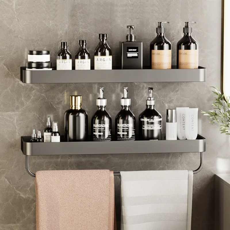 No Drilling Bathroom Storage Holder Space Aluminum Rectangular Design