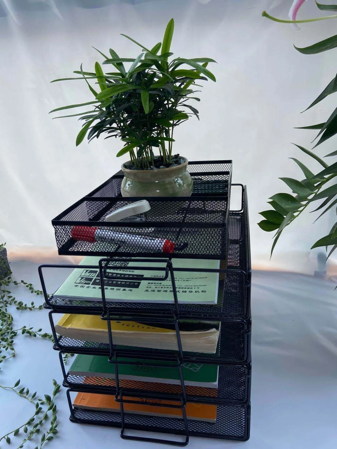 Органайзер для файлов, Штабелируемый Настольный лоток для документов, бумажный лоток, упаковка из 4 шт. с ящиком, органайзер для офиса и дома