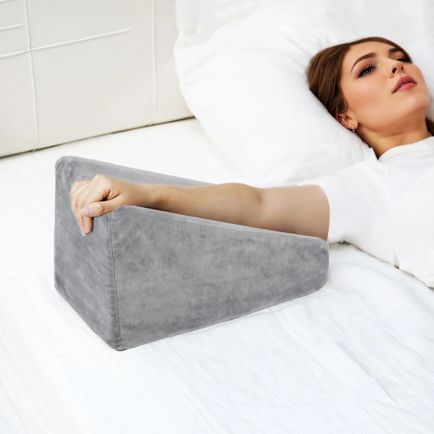 Multi Function Ergonomic Wrist Arm Forearm Elbow Support Pillow with Handle Removable Case Arm Elevation Wedge Pillow