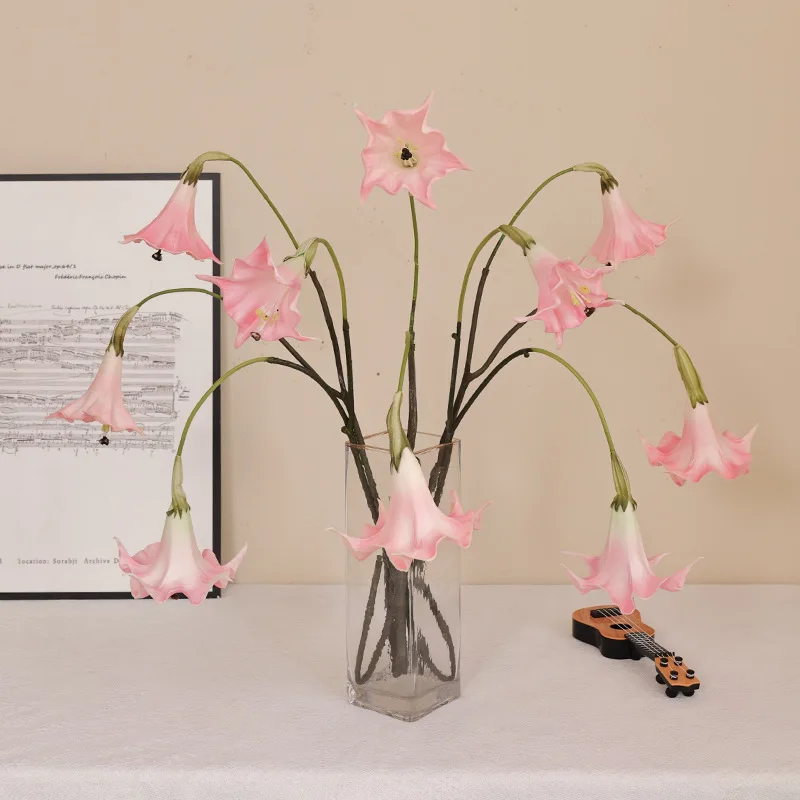 Wholesale 2 Heads Artificial Datura Stramonium Flowers Pu Real Touch