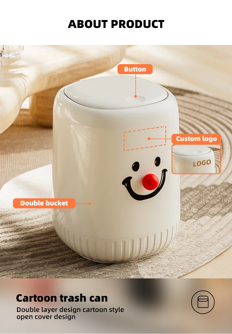 Wannuo Lively And Cute Style Waste Bins Waterproof Bathroom Trash Can 12L Capacity Pop-up Lid Waste Bins factory