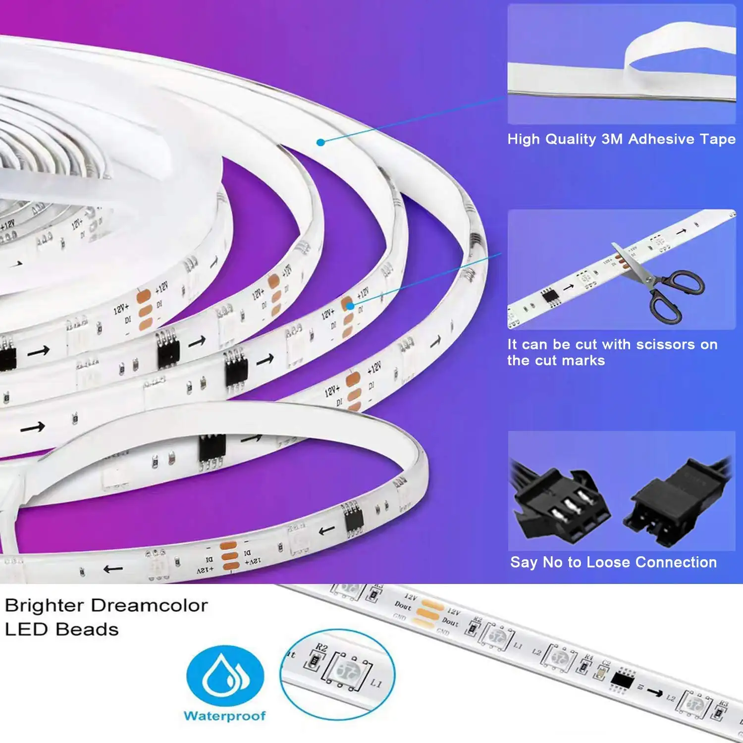 Dc12v Ws2811 Dreamcolor Led Strip 5m/10m Rgbic 5050 Smd Rainbow