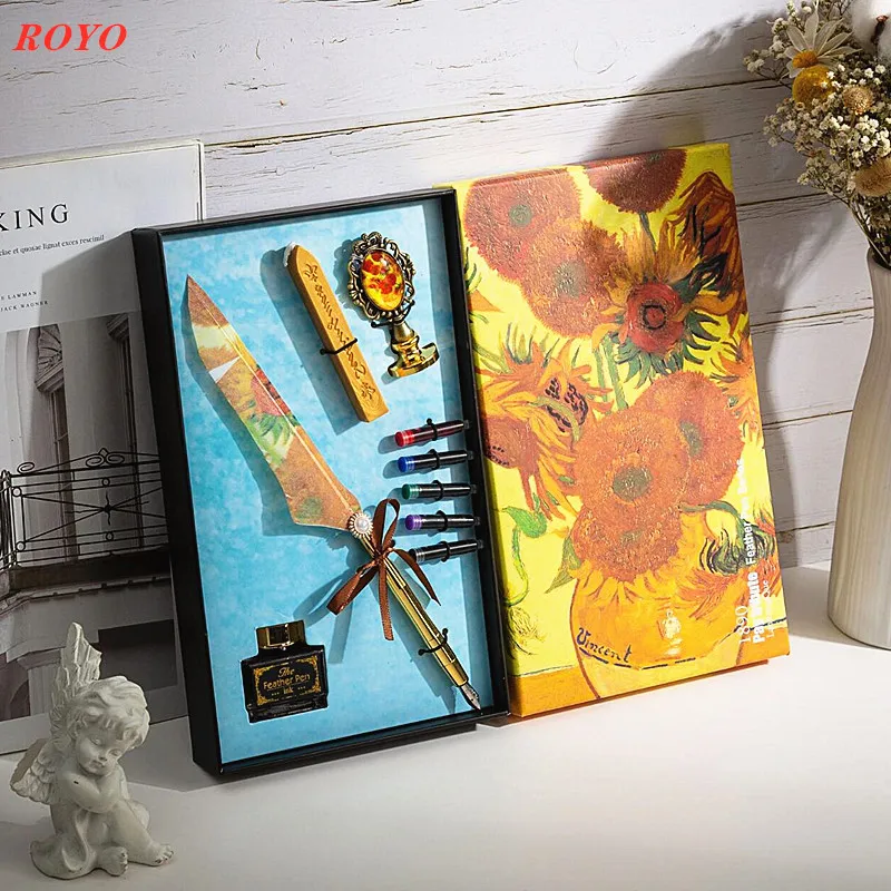 Gift Set Fountain Pens Custom Logo Pens Promotional Items With Ink Feather Dip Many Colours Luxury Metal Fountain Pen Business