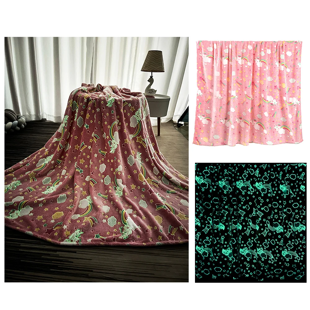 Hot Selling Glowing Plaid Fleece Blanket Shining In Night Kids Luminous