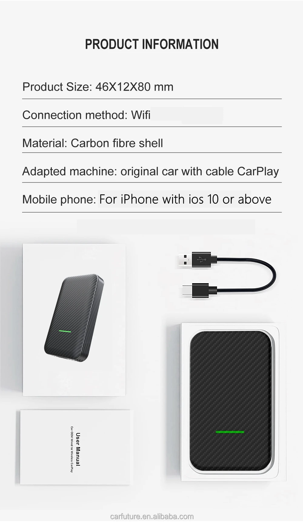 Carplay Auto Dongle 黒 Wireless Companio for Voice Box Driving Wired Control