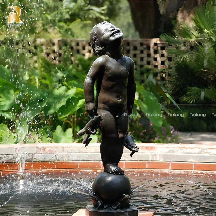 High Quality Customized Bronze Boy and Frog Water Fountain for Sale
