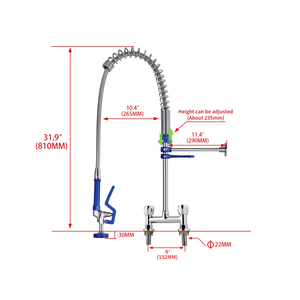 Commercial Kitchen Faucet with Classic Style Dual Hole Brass and SUS304 Pull Sprayer and Spring Mixer 2 Function Sink Faucet factory