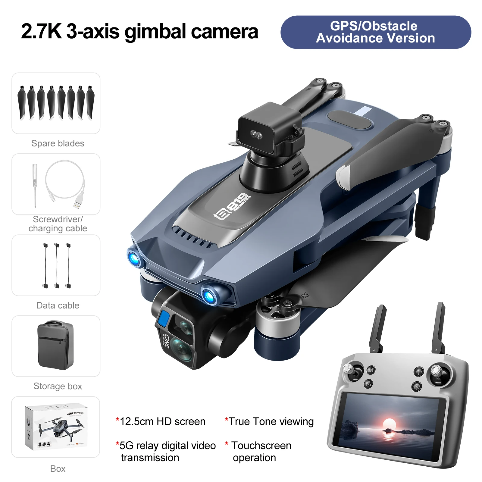 S819pro Max Drone - 4K UHD, 2-Axis Gimbal, 216g Brushless Motor