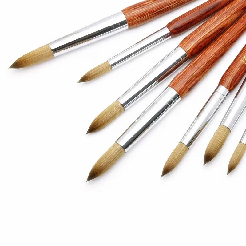 Оптовая цена, красная деревянная ручка, 100% чистая кисть Kolinsky, соболиный ворс, акриловая кисть для ногтей
