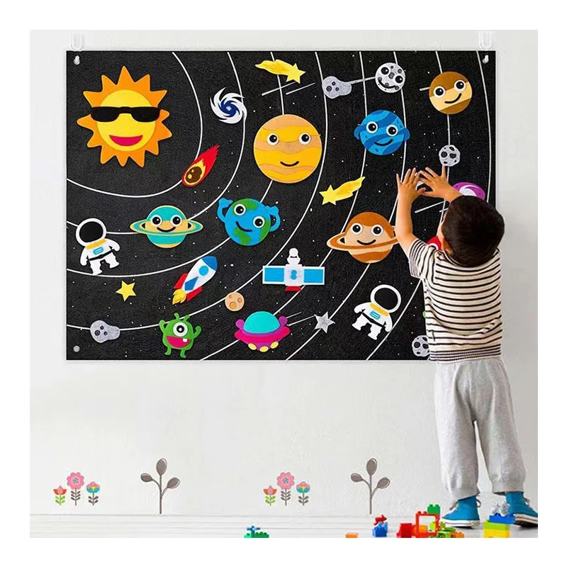 Reusable Solar System Universe Busy Story Board Durable Educational Toy for Boys Girls Interactive Outer Space Play Sensory Felt