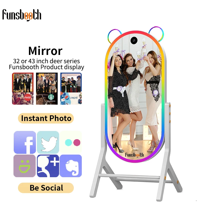 2024 Portable Digital Selfie Party Mirror Photo Booth Magic Interactive Touch Screen Photo Booth Machine With Camera And Printer