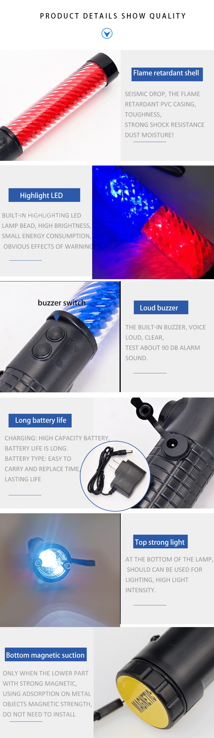 PVC Led Road Traffic Control Baton 30cm Led Traffic Baton Whistle LED Traffic Wands