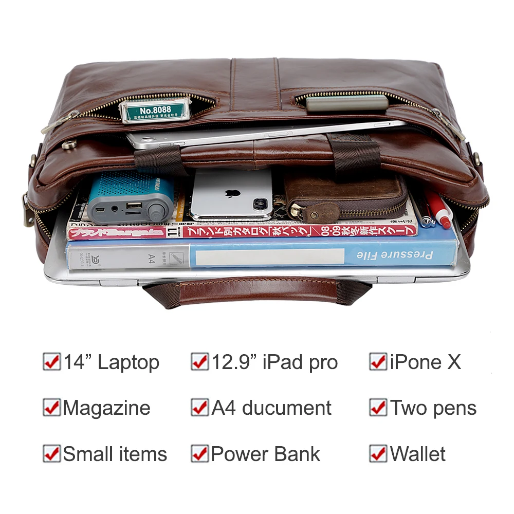 TIDING Manufacture Business Oil Wax Man Leather Laptop Bag Genuine Leather Laptop Handbag Messenger Briefcase Bag