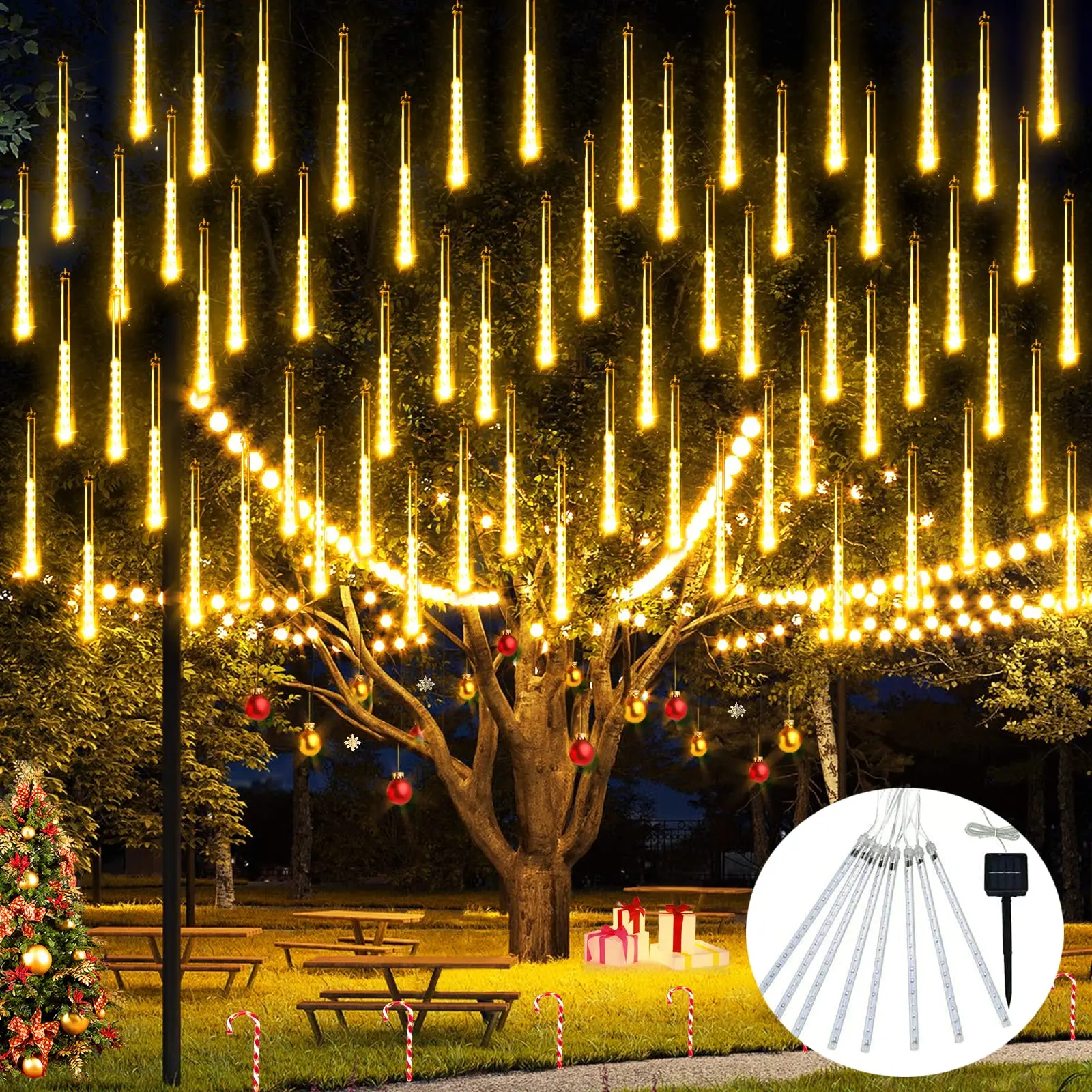 8 Tubes 144 Leds Rain Lights Solar Christmas Solar Meteor Shower Lights