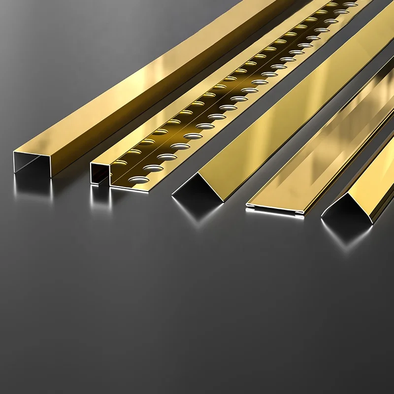 Exw Price Champagne Mirror Gold Finish Flat Metal stainless steel stair parts Tile Trim Metal Edg