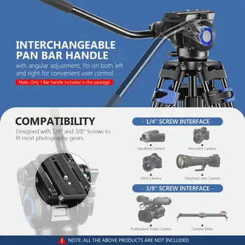 Neewer Professional Heavy Duty Video Tripod, Fluid Drag Head, Support Left/Right Bar Handle for DSLR Cameras Video Camcorders detail image