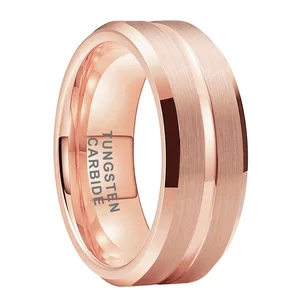 Coolstyle Jewelry 8mm Wholesale Beveled Brushed Finish Rose Gold Tungsten Ring for Men Women Fashion Engagement Wedding Band