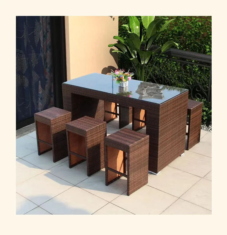 Outdoor Furniture China Rattan Table Wicker Bar Dining Patio Furniture