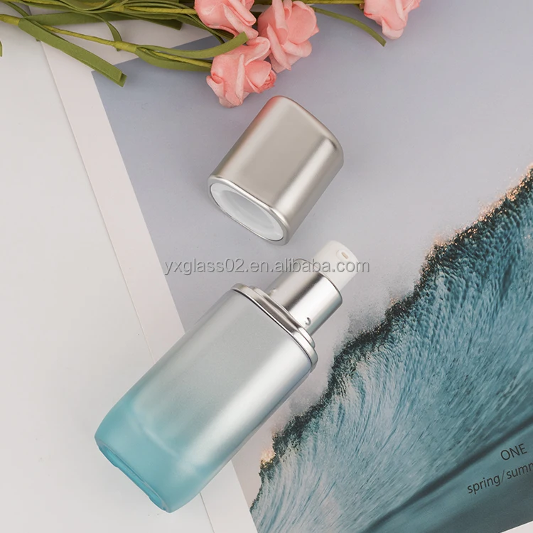 Recyclable Cosmetic glass bottle set irregular shape special design skincare cosmetic packaging bottle with matt spray pump cap supplier