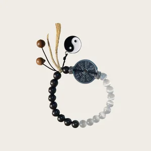 Muxcor Women's Trendy Designer Inspired Jewelry Artificial Wood Glass Bead Bracelet Chinese-style Tai Chi Alloy Bracelet Gift