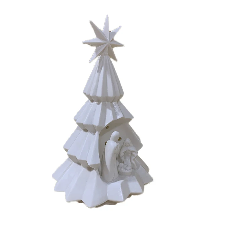 Белая светодиодная керамическая фигурка рождественской елки святой семьи