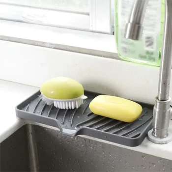 Tabletop Faucet Silicone Sink Tray Bathroom Drain Storage Tray Soap Boxes Sponge Holder for Kitchen Sink