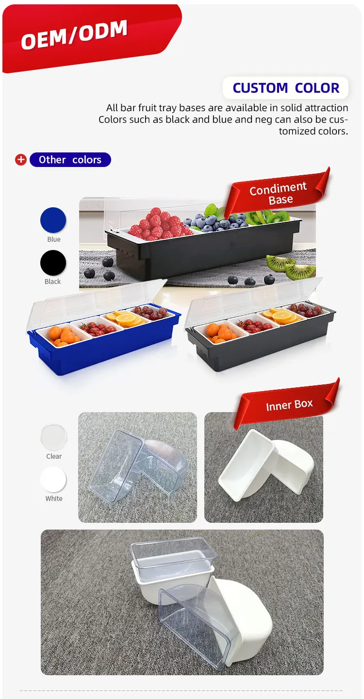 3/4/5/6 Compartments Transparent PC Ice Cooled Bar Snack Fruit Caddy Condiment Container Box Chilled Garnish Tray With Lid details