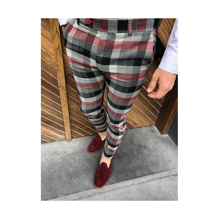 Men's Casual Slim Fit Plaid Dress Pants Perfect for Business