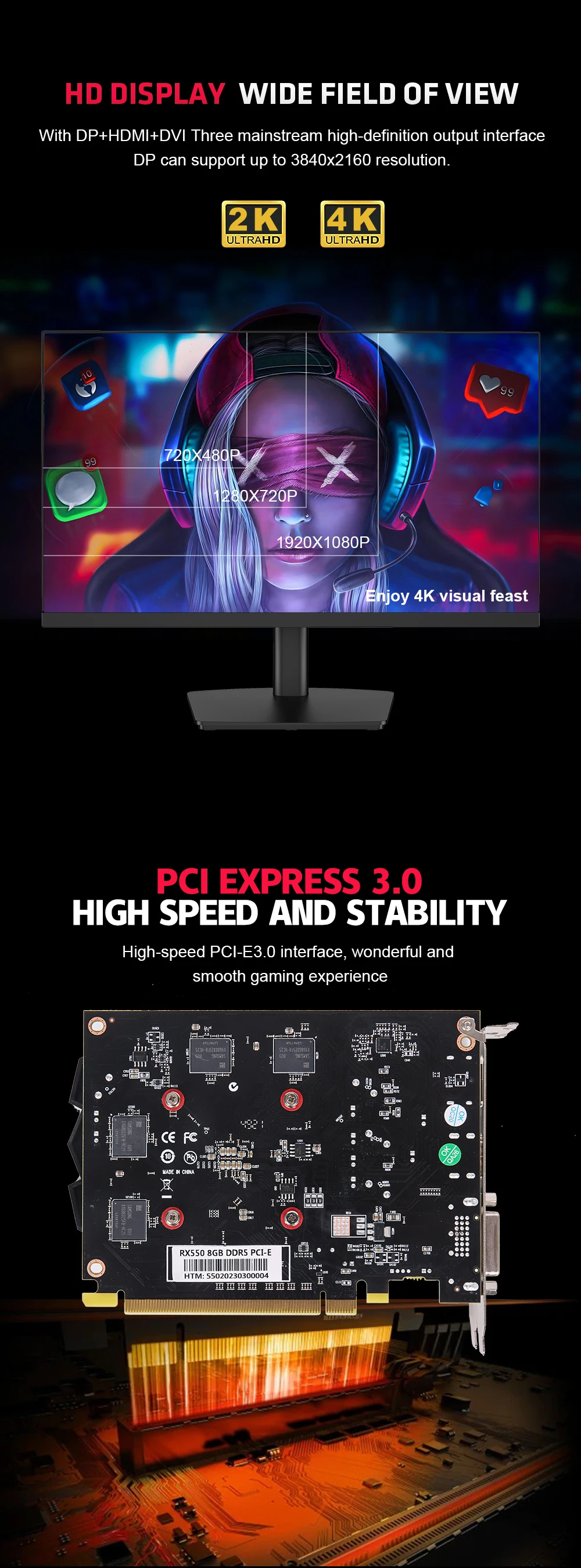 New RX 580 8GB Desktop Gpu Video Card RX550 RX570 RX6600 RX5700XT ...