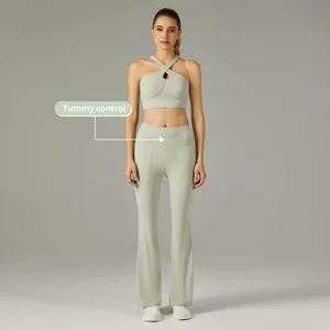 Hot Selling Sleeveless Yoga Wear Set Sports Bra Flare Leggings Custom Logo