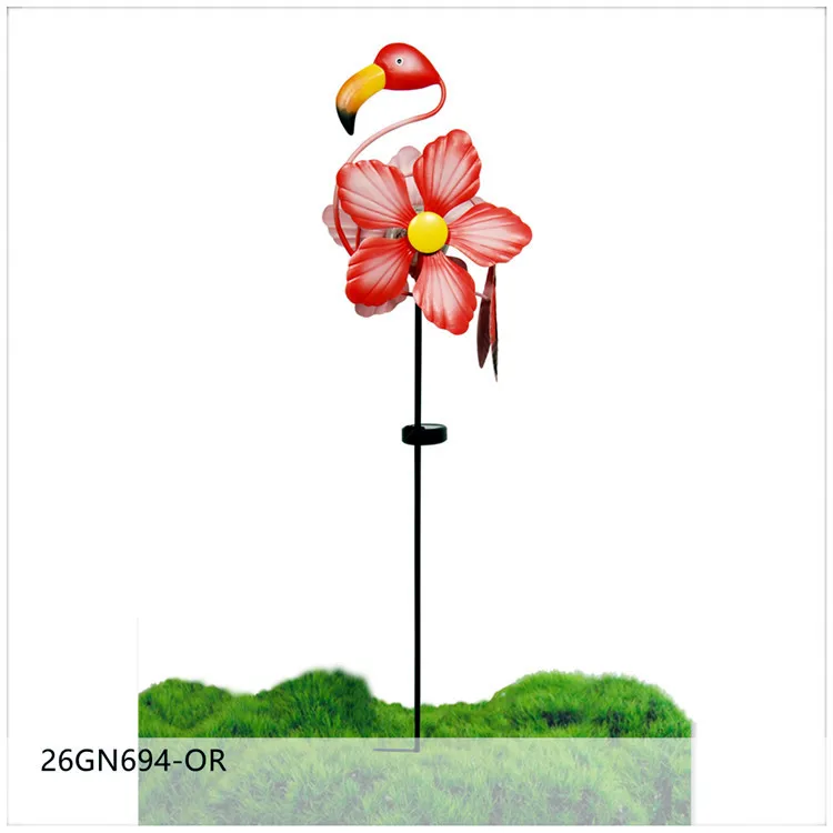 Led Light Solar Metal Bird Shape Wind Spinner  Stake