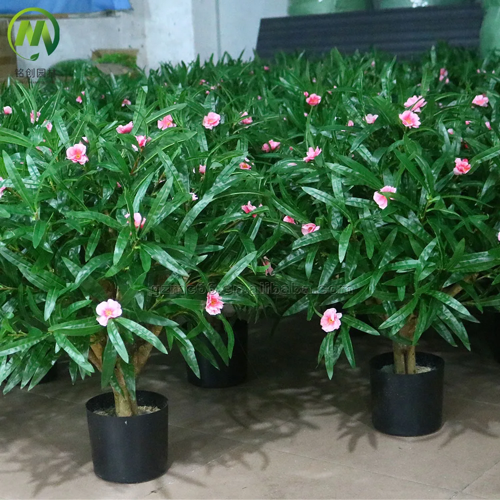 Simulation Flower Bonsai Tree Artificial Green Plant Bonsai Plastic Potted Tree Artificial Nerium Oleander for Garden Decor
