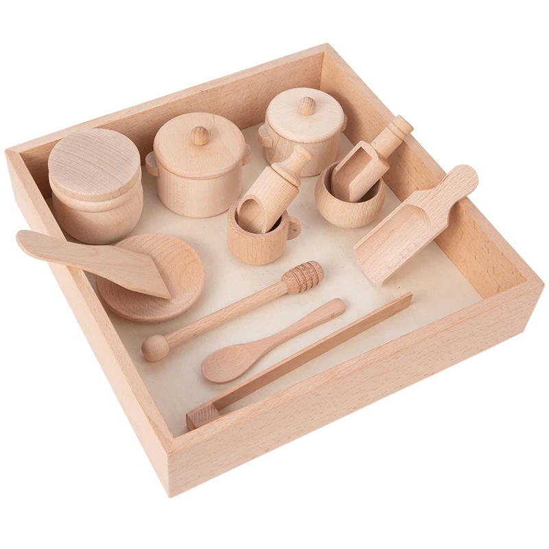Natural Wooden Toys Montessori Kitchen Tools for Toddlers