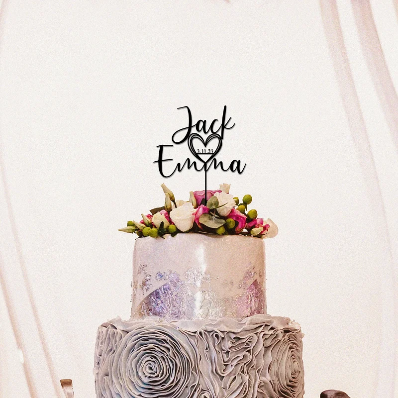 Personalized Wedding Cake Topper with Date Custom Script Acrylic Cake Toppers for Wedding Rustic Party Cake Decoration