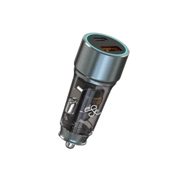 43W PD25W & QC3.0 18W Quick Charge Car Charger Adapter Transparent Metal 2 Ports Mobile Phone Car Charger