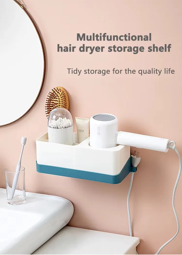 Top Seller Bathroom Toilet Hair Dryer Storage Rack Simple Punch-Free Plastic Wall Shelf manufacture
