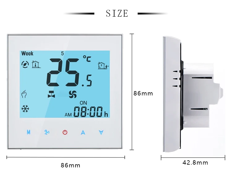 BECA 24VAC, 110VAC, 220VAC fan coil thermostat digital room thermostat Tuya  wireless WiFi thermostat - Xiamen Beca Energysaving Technology