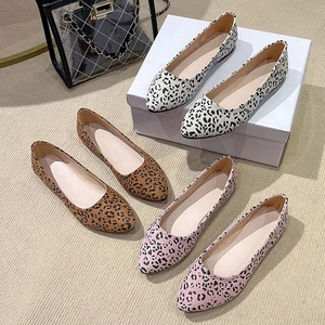 Big Size Wholesale Women's Casual Flat Shoes Wholesale Light Ballet Flats Leopard Pattern Slip-On Comfortable Ballerina Shoes