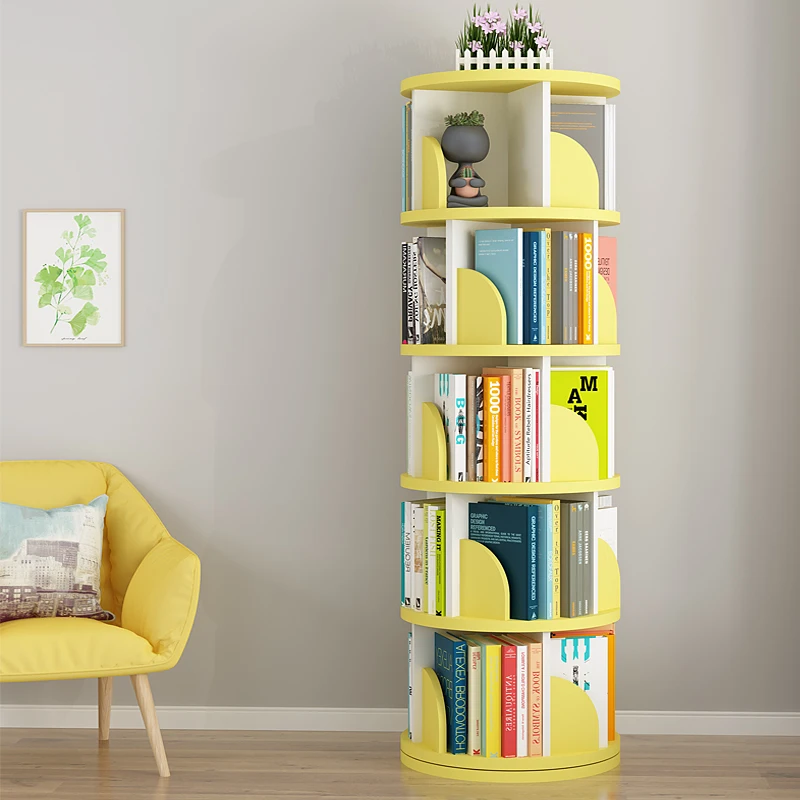 Pine and Walnut Wooden Solid Lacquered Montessori Round Rotatable Reading Nook Scandinavian Unique Diy logo Children Bookcase