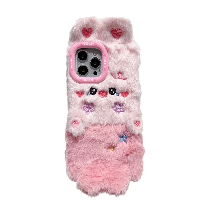 Cute Style Small Pig  Soft TPU Cover for iphone 15 14 13 Pro Autumn and Winter Plush Phone Case for iphone 12pro