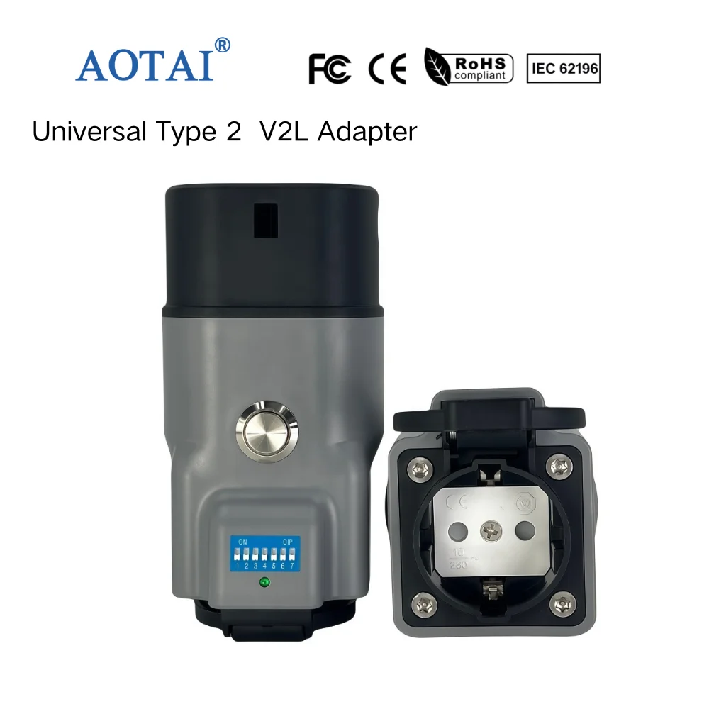 AOTAI Type 2 to Schuko V2L EV Adapter with Plug & Dummy Socket for BYD Xpeng Deepal Chery Zeekr MG KIA GAC