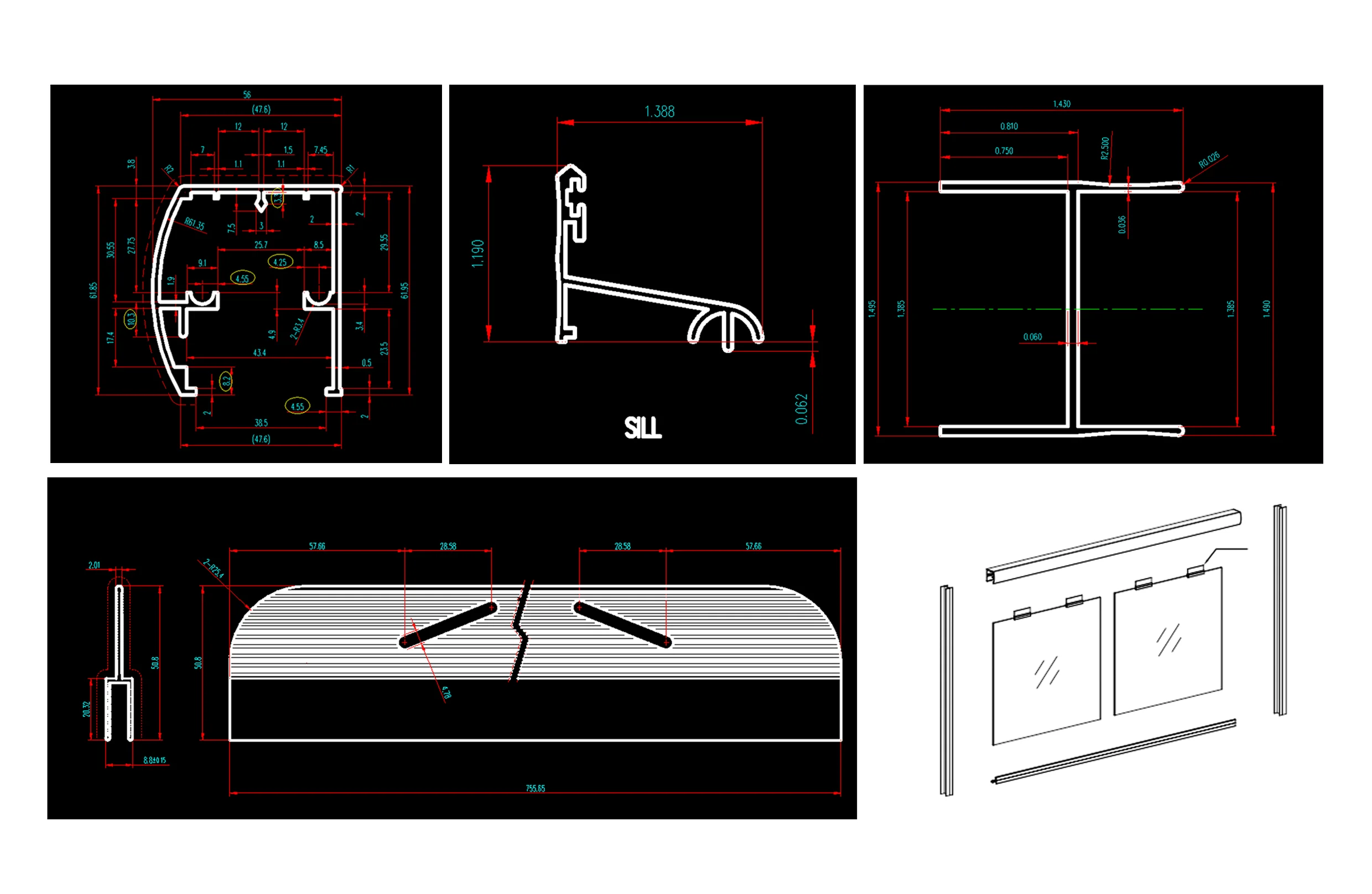 Frameless Sliding Shower Door Bottom Track Extrusion Header Kit Shower