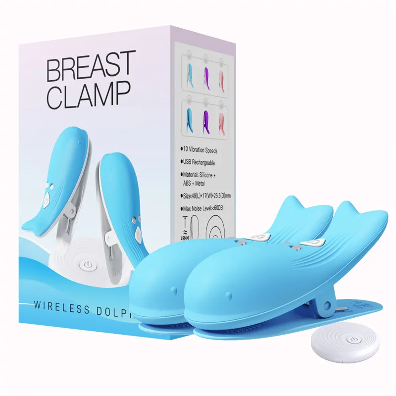 New Wireless Remote Control Magnetic Charging Dolphin Breast Clip Vibration Chest Massage  Masturbator SM Electro Nipple Clamp