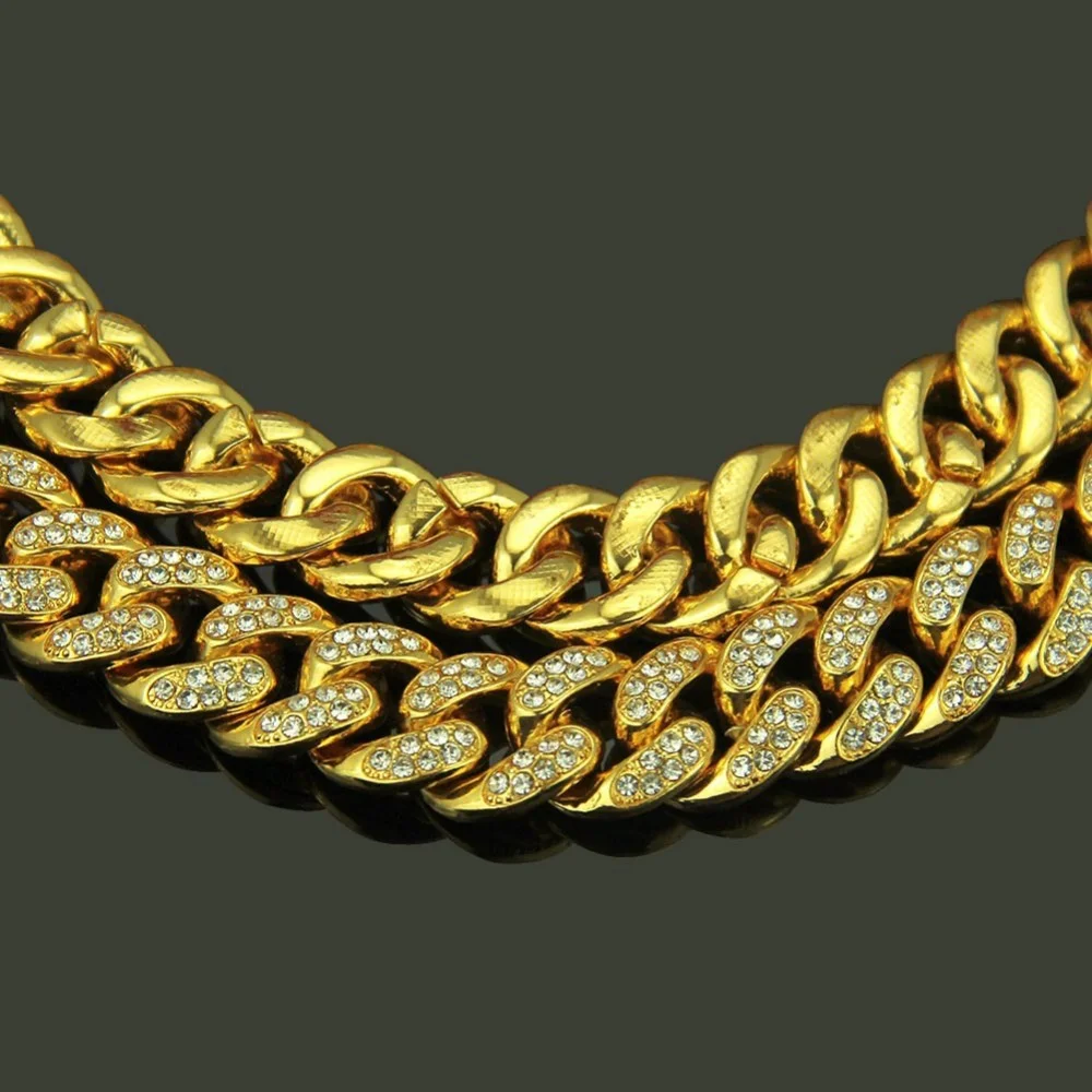 chunky gold necklace iced out diamond miami cuban chain