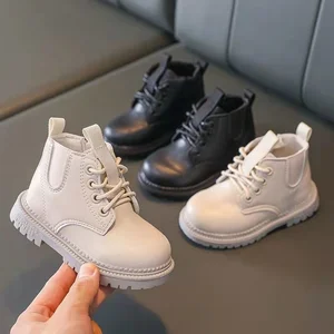 Wholesale Winter Ankle Pu Kids Black Shoes Fashion Zipper Toddler Baby Footwear Customized Warm White Boots for Boys and Girls